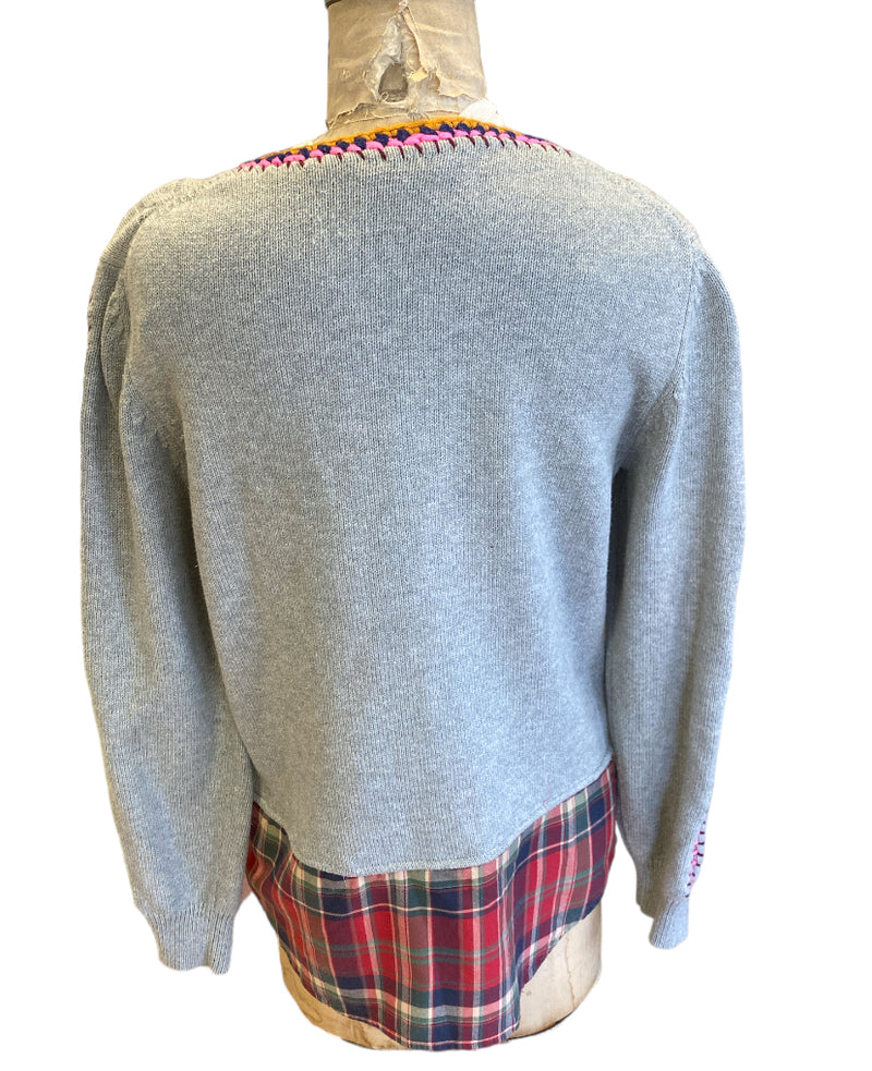 Gray and plaid stitched sweater